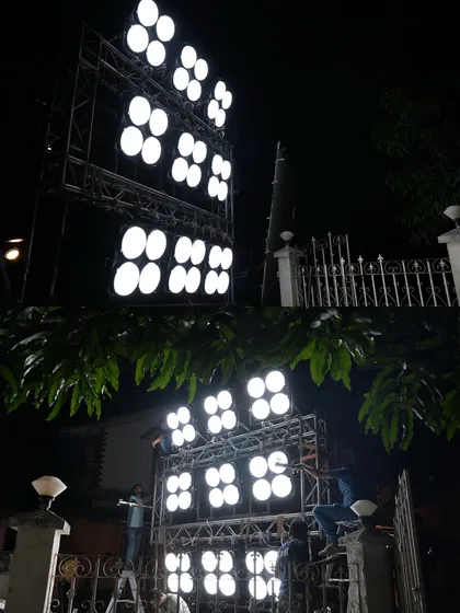 A massive wall of light created with multiple Filmgear Mega 1200C fixtures, perfect for simulating a huge light source or creating powerful effects.