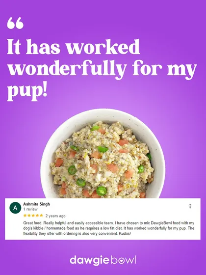 Our meals are designed to be flexible. This review shows how our food worked wonderfully for a pup on a low-fat diet, and it can be easily mixed with kibble or other homemade food to suit any specific dietary requirement.