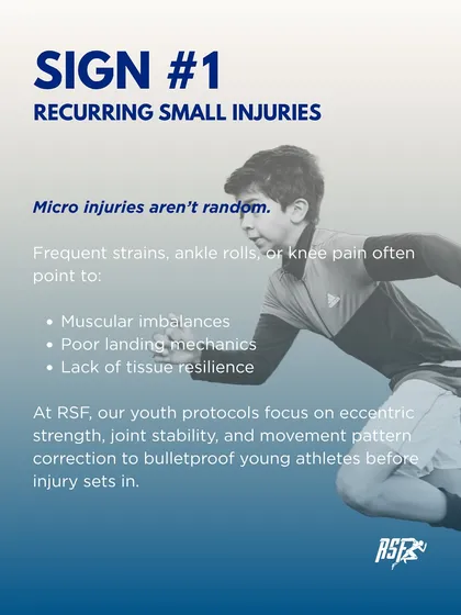 Recurring small injuries in young athletes are not random. They often point to muscular imbalances or poor mechanics, which our youth protocols are designed to correct.