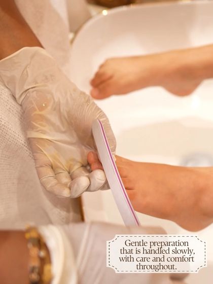 Gentle preparation is key, especially for children. I handle the filing and prep work slowly and with great care to ensure the entire process is comfortable and relaxing.