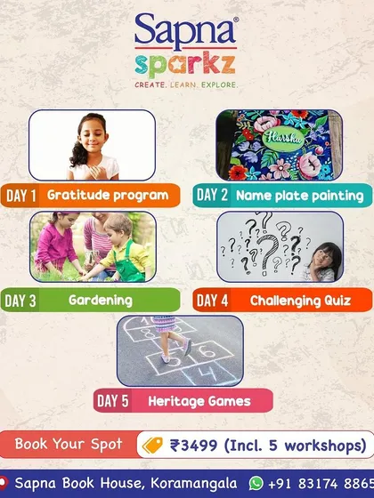 The 'Epic Explorers' 5-day summer workshop for kids aged 6+. This poster shows the exciting daily schedule, including a gratitude program, nameplate painting, and heritage games.