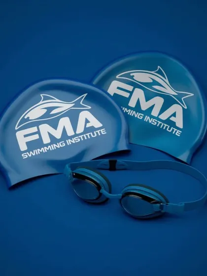 Our new FMA swimming caps and goggles set. This stylish and functional gear is designed to help you perform your best in the water.