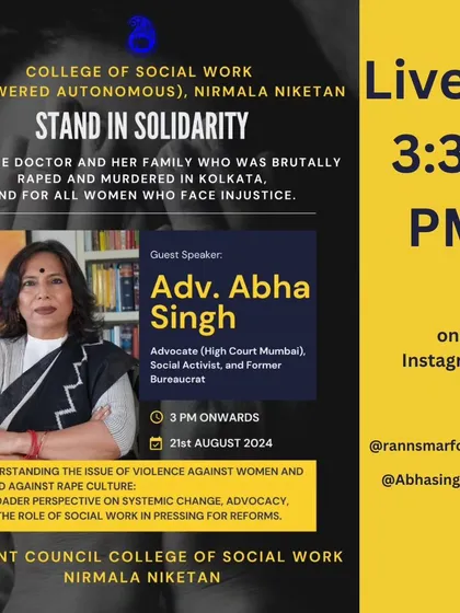 Another poster for my talk at Nirmala Niketan, where I addressed the role of social work in pressing for reforms and advocating against rape culture.