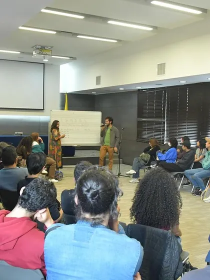 A wider view of one of my workshops, showing the collaborative atmosphere. We sit in a circle because music is a conversation, not a lecture. Everyone is part of the creative process.
