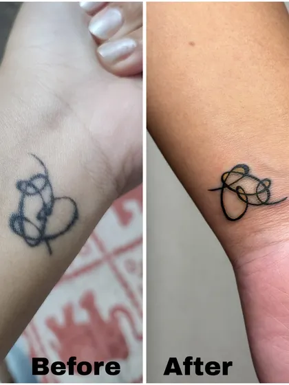 A rework is about honoring the original intention while perfecting the execution. The client's initial tattoo had blurred and uneven lines. I carefully retraced the design, creating crisp, clean linework that gives the beloved symbol the clarity and definition it deserves.