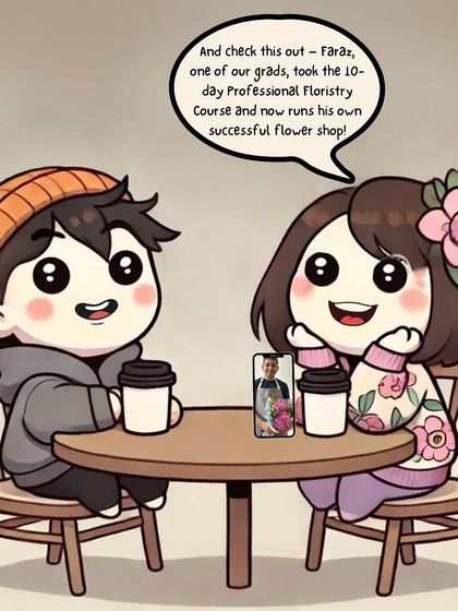 This comic highlights a real success story. Faraz, one of my graduates, took the 10-day Professional Floristry Course and now runs his own successful flower shop. This is the power of practical, business-focused training.