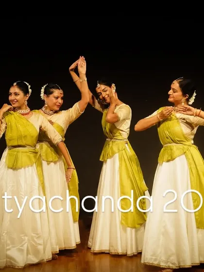 A moment of shared joy on stage with my dancers during our "Nrityachanda 2026" production. This showcases the collaborative spirit of my ensemble work.
