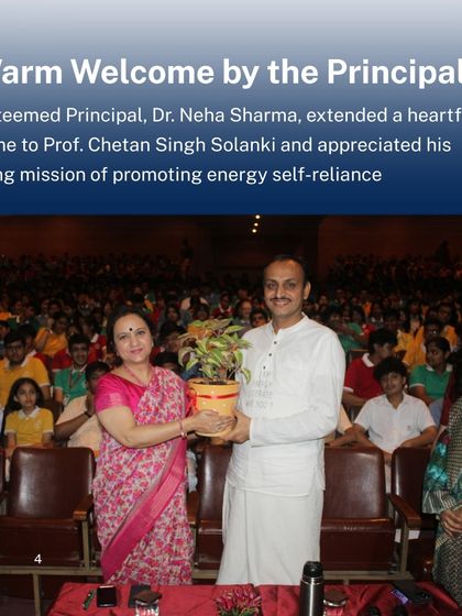 Our esteemed Principal, Dr. Neha Sharma, extended a heartfelt welcome to Prof. Chetan Singh Solanki. She appreciated his inspiring mission of promoting energy self-reliance and fostering climate consciousness among the youth.