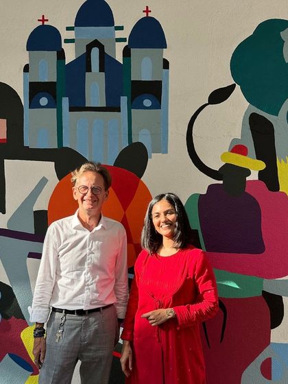 The artist with the French Ambassador, a moment of cultural exchange and recognition.