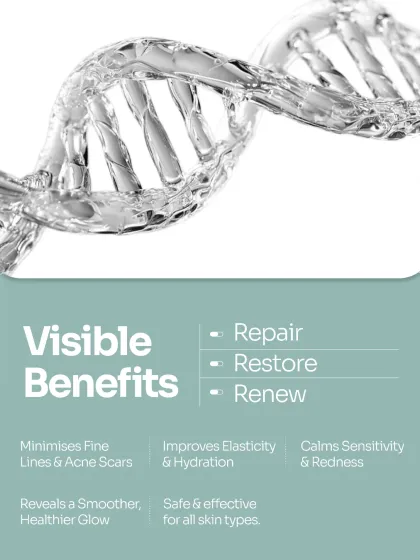 The visible benefits of PDRN Therapy include repairing the skin barrier, restoring elasticity, and renewing the complexion. It effectively minimizes fine lines and acne scars, improves hydration, and calms sensitivity for a smoother, healthier glow.