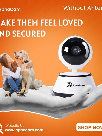 This image showcases our sleek, antenna-free indoor camera. It's designed to make your loved ones, including pets, feel secure without intrusive hardware.