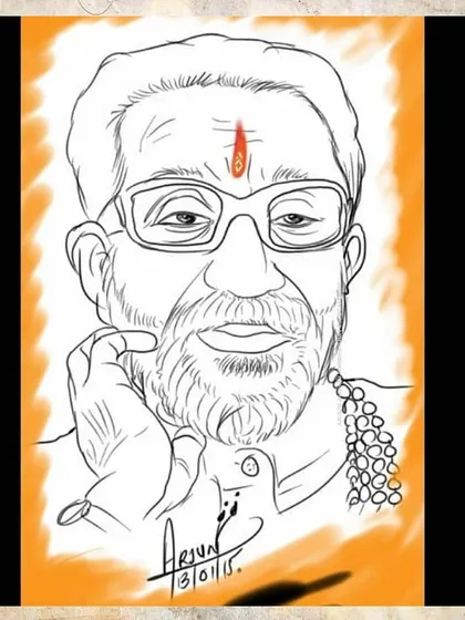 A respectful sketch of a man with a tilak on his forehead. This handmade drawing captures a sense of wisdom and peace.