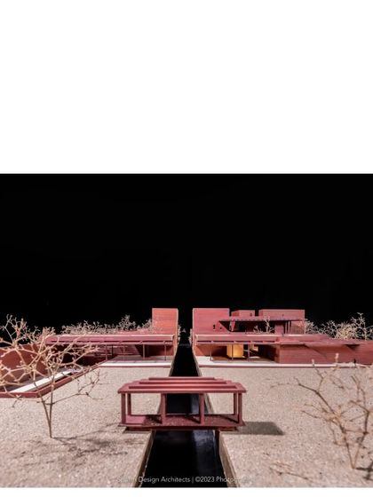 A model of the Tirrupur house, showing the main structure and a separate pavilion. The physical model helps us understand the scale and relationship between different elements.