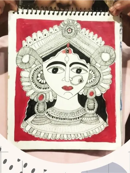 A sneak peek of a stunning Durga Mandala art piece. In this class, students learn the intricate and relaxing process of creating detailed patterns with fine-line pens.