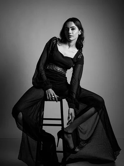 Another powerful image from the editorial shoot, where the makeup adds to the moody and high-fashion feel.