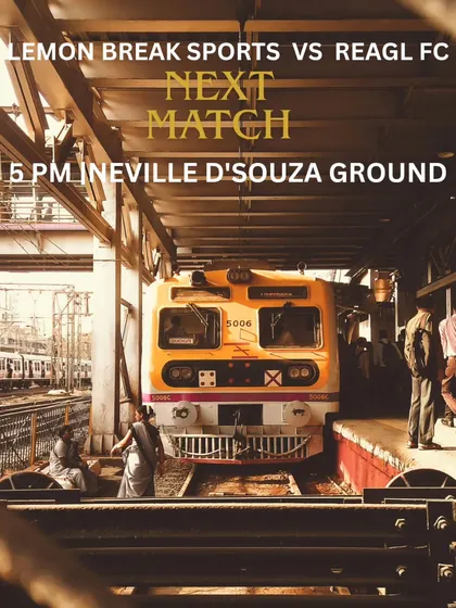 Our "Next Match" graphic, using a classic Mumbai local train image to connect with our city's spirit. This is how we build excitement for our upcoming clash against Regal FC.