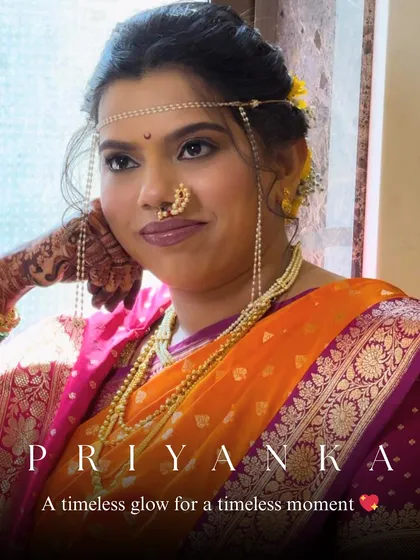 A timeless glow for a timeless moment. This close-up captures the essence of a Maharashtrian bride, complete with the traditional nath and mundavalya, and my signature radiant skin finish.