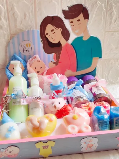 The complete baby shower hamper, a truly memorable gift for expecting parents.