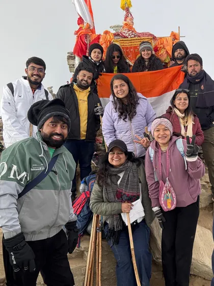 Close-up of our happy trekkers at the summit. You come as strangers, but you leave as a family.