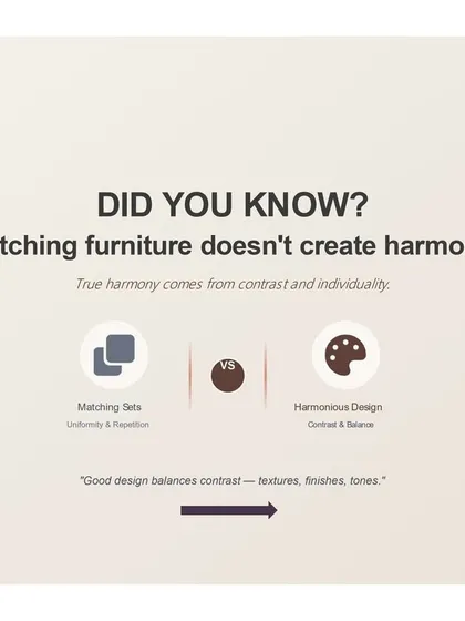 Did you know matching furniture doesn't create harmony? This infographic explains that true harmony comes from contrast and individuality, not uniformity and repetition.