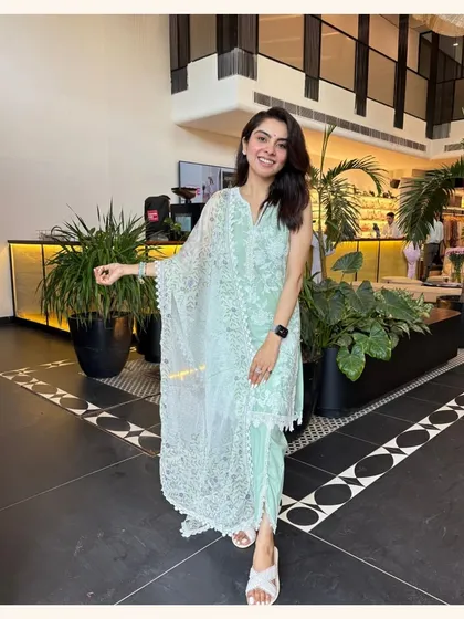 A classic mint green kurta set that's always in style. This piece is part of my classic collection, and it's currently on sale.