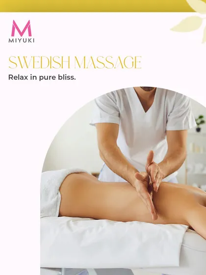 Relax in pure bliss with our Swedish Massage. This image captures the essence of the treatment, focusing on long, gliding strokes that encourage stress relief and physical comfort.