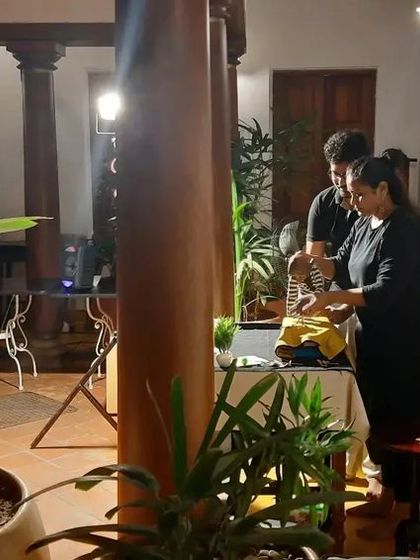 Setting up for our show in Pondicherry. Even in different cities, our team works together seamlessly.