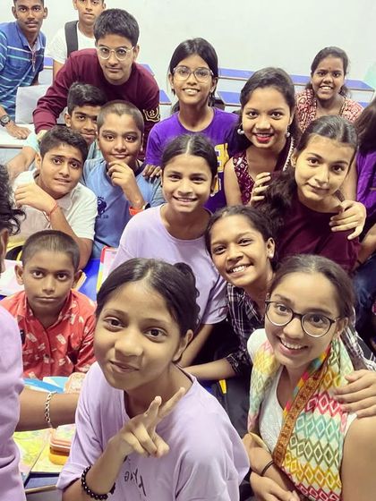 Navratri Day 8, 2023: Purple. Celebrating with another enthusiastic group of students.
