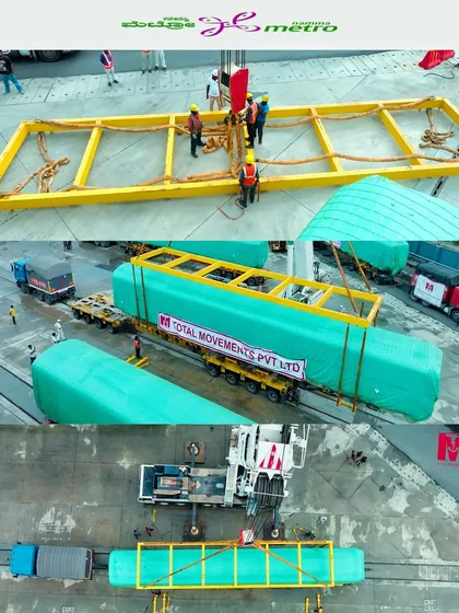 A detailed look at the ground operations for the Namma Metro coach delivery. We capture the careful process of lifting and securing heavy cargo, highlighting the precision involved in the project for Total Movements.