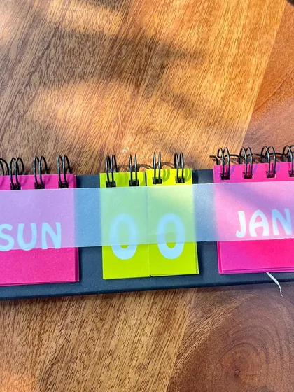 Our vibrant perpetual calendars can be used year after year. Just flip the cards for the day, date, and month. This one is in a bright, cheerful colorway.