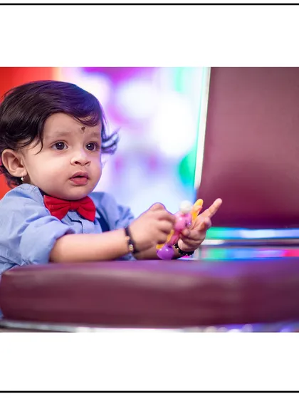 A thoughtful expression from a toddler during his studio session. I capture a range of emotions to tell a complete story of your child's personality.