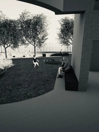 A rendered view from one of my architectural design projects. I enjoy creating spaces that feel peaceful and connected to nature.