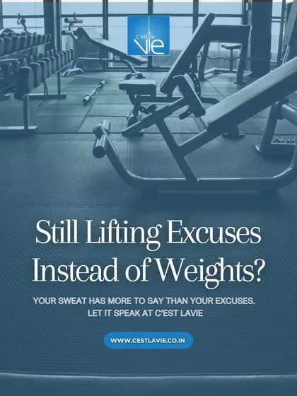 Are you still lifting excuses instead of weights? This image of our gym floor serves as a reminder that your sweat speaks louder than your excuses. Let it speak at C'est La Vie.