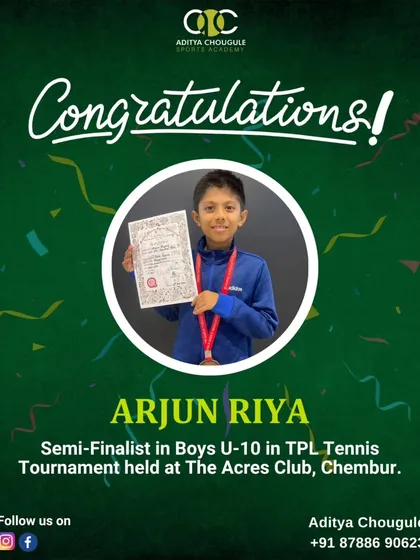Big congratulations to Arjun Riya for making it to the semi-finals in the U-10 category at TPL. This is just the beginning of a bright future.