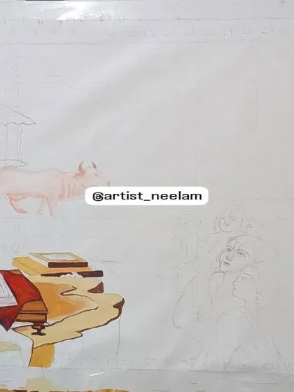 Another view of the work in progress. You can see how I slowly build up the colors and details, ensuring the final piece has depth and a sense of realism.
