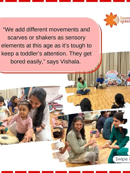 A quote from a Sunday Mid-day article explaining our use of sensory elements like scarves and shakers to hold a toddler's attention.