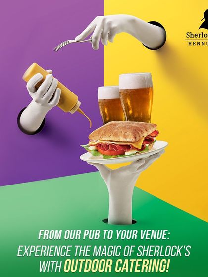 From my pub to your venue. This creative graphic shows how I can bring the magic of Sherlock's food and service directly to your event.