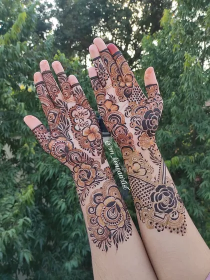 A stunning design I created for my bestie. It was so special to include the "Bhai ki Sagai" text inside a floral motif for her brother's engagement.
