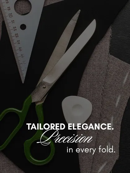 The essence of our work lies in precision. The tools of our trade, from the tailor's shears to the marking chalk, are extensions of our hands. This image captures the foundational elements of bespoke tailoring, where every cut and fold is made with purpose.