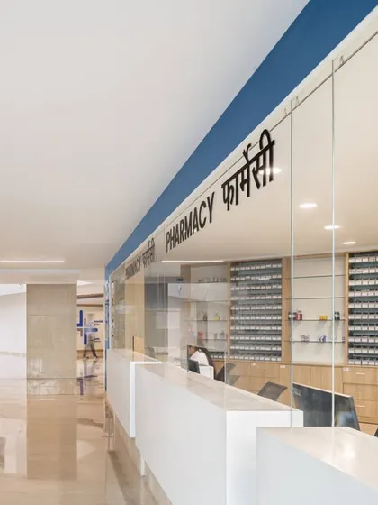 The pharmacy at Paras Yash Kothari Hospital is centrally located for maximum accessibility. The clean, open design and clear signage minimize walking distances and streamline the process for patients and staff.