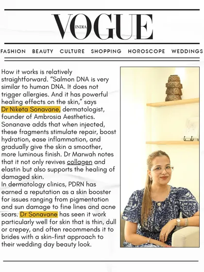 I was honored to share my expertise with VOGUE India on the science of PDRN, or salmon DNA. This highlights my commitment to staying at the forefront of regenerative dermatology and bringing the most advanced, science-backed treatments to my patients.