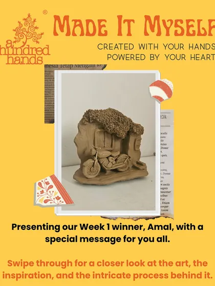 Meet our first week's winner, Amal, who created this stunning ceramic clay piece. Swipe to see the art and the inspiration behind it.