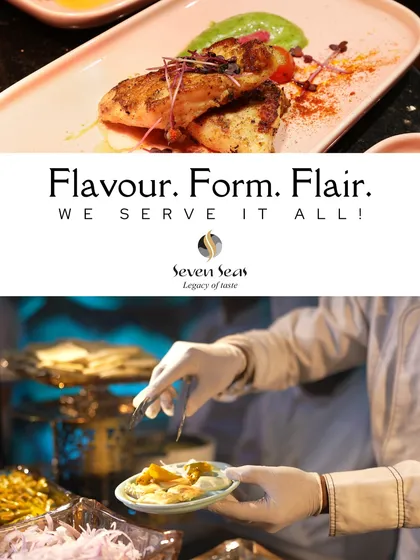 Flavour. Form. Flair. A collage showcasing our beautifully plated Pan-Asian cuisine alongside our chefs in action. We serve it all.