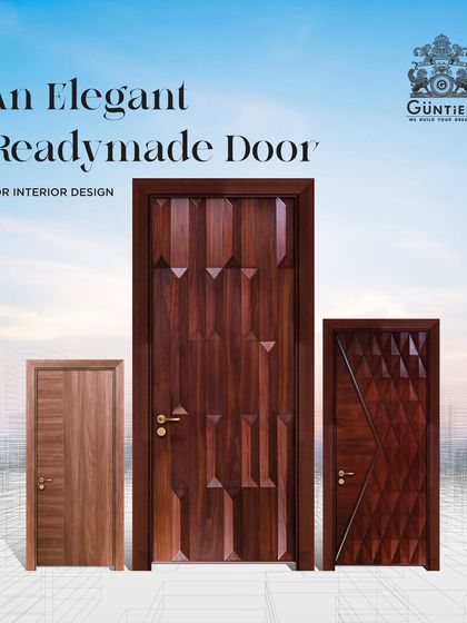 A collection of my readymade doors, showcasing the variety of styles available, from geometric veneer patterns to classic solid wood designs.