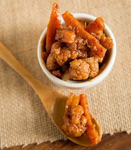 A close-up of my Mixed Veg pickle, showing the texture of the fresh vegetables. I make sure they stay crisp, just the way they should be in a proper homemade pickle.