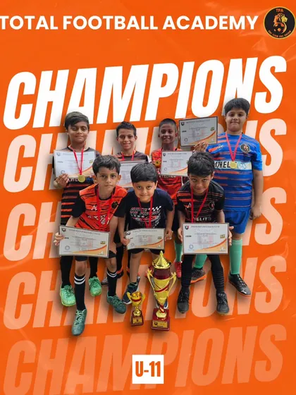 The U11 champions of the Dazzlers Futsal Cup 2024, proudly displaying their certificates and trophy.