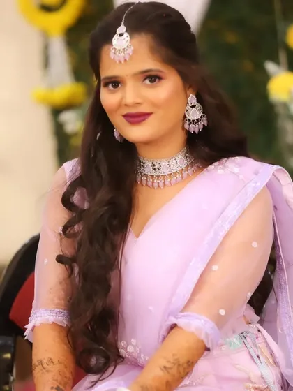 A classic portrait of the bride, looking elegant and poised for her sangeet night.