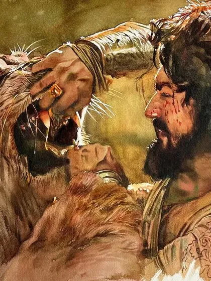 This watercolor painting of Chhatrapati Sambhaji Maharaj was a study in capturing raw courage and intensity. The dynamic energy between man and lion required a focus on movement, expression, and historical strength.