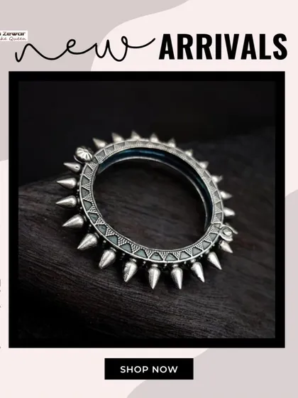 For a more edgy, modern-ethnic look, I have this spiked oxidized silver bangle. It's a bold and unconventional design that is sure to turn heads.