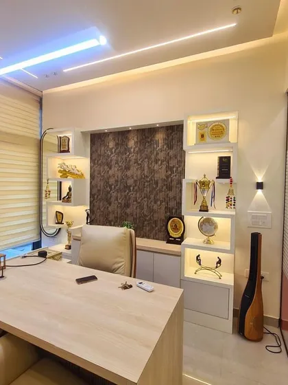 A view of my office. Here is another angle of my main cabin, showing the display of awards and trophies I have been honored to receive over the years. This space is where I dive deep into your kundli to find solutions.